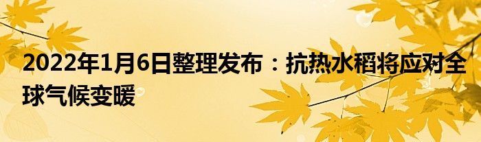 2022年1月6日整理发布：抗热水稻将应对全球气候变暖