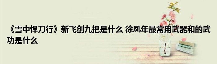 《雪中悍刀行》新飞剑九把是什么 徐凤年最常用武器和的武功是什么