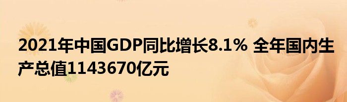 2021年中国GDP同比增长8.1% 全年国内生产总值1143670亿元