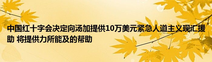 中国红十字会决定向汤加提供10万美元紧急人道主义现汇援助 将提供力所能及的帮助