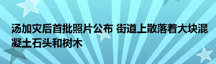 汤加灾后首批照片公布 街道上散落着大块混凝土石头和树木