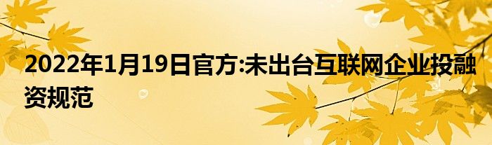 2022年1月19日官方:未出台互联网企业投融资规范