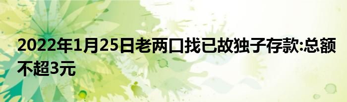 2022年1月25日老两口找已故独子存款:总额不超3元