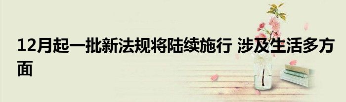 12月起一批新法规将陆续施行 涉及生活多方面