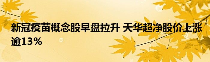 新冠疫苗概念股早盘拉升 天华超净股价上涨逾13%