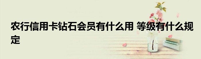 农行信用卡钻石会员有什么用 等级有什么规定