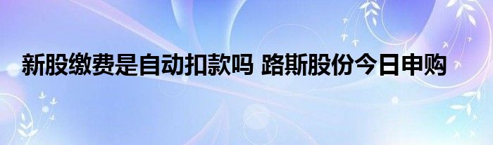 新股缴费是自动扣款吗 路斯股份今日申购