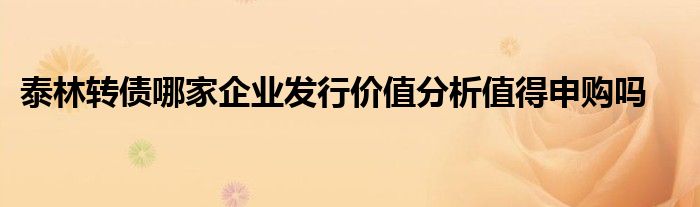 泰林转债哪家企业发行价值分析值得申购吗