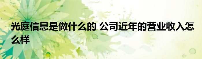 光庭信息是做什么的 公司近年的营业收入怎么样