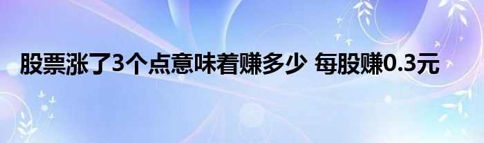 股票涨了3个点意味着赚多少 每股赚0.3元