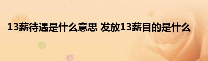 13薪待遇是什么意思 发放13薪目的是什么