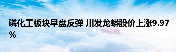 磷化工板块早盘反弹 川发龙蟒股价上涨9.97%