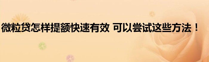 微粒贷怎样提额快速有效 可以尝试这些方法！