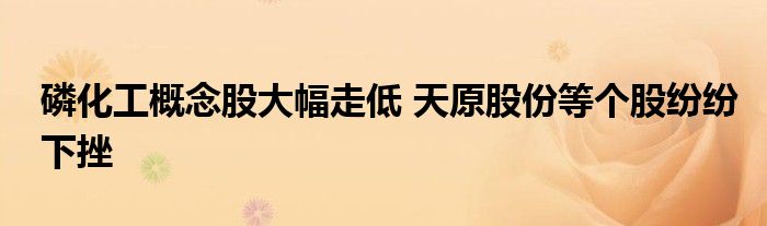 磷化工概念股大幅走低 天原股份等个股纷纷下挫