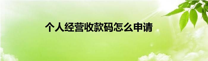 个人经营收款码怎么申请