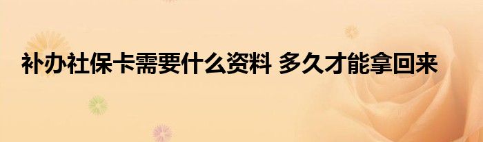 补办社保卡需要什么资料 多久才能拿回来