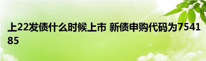 上22发债什么时候上市 新债申购代码为754185