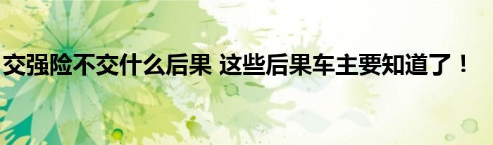 交强险不交什么后果 这些后果车主要知道了！