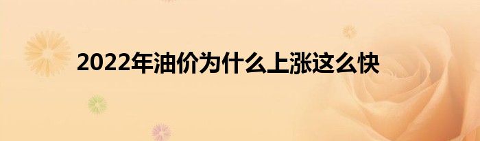 2022年油价为什么上涨这么快
