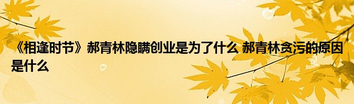 《相逢时节》郝青林隐瞒创业是为了什么 郝青林贪污的原因是什么