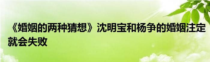 《婚姻的两种猜想》沈明宝和杨争的婚姻注定就会失败