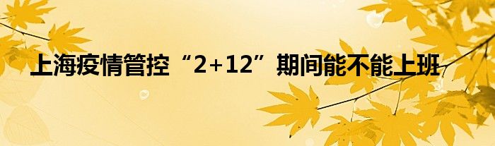 上海疫情管控“2+12”期间能不能上班