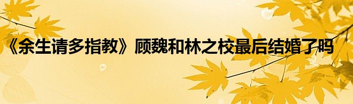 《余生请多指教》顾魏和林之校最后结婚了吗