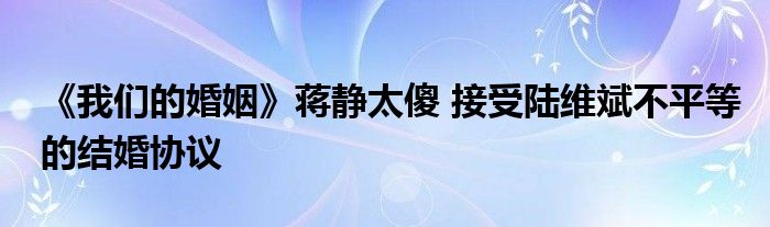 《我们的婚姻》蒋静太傻 接受陆维斌不平等的结婚协议