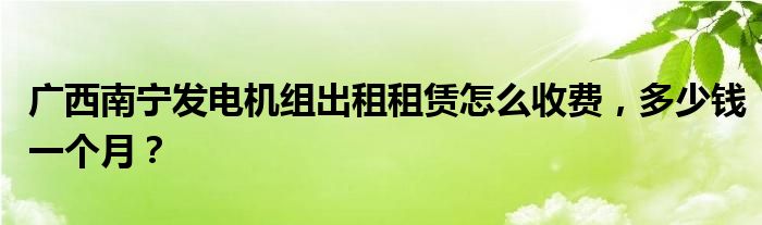 广西南宁发电机组出租租赁怎么收费，多少钱一个月？