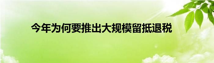 今年为何要推出大规模留抵退税