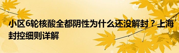 小区6轮核酸全都阴性为什么还没解封？上海封控细则详解