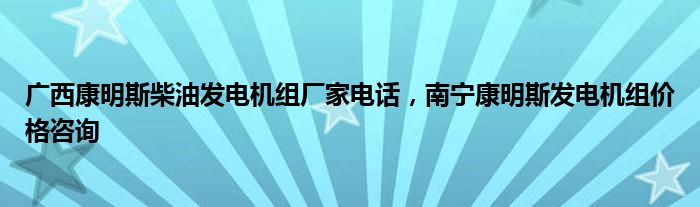 广西康明斯柴油发电机组厂家电话，南宁康明斯发电机组价格咨询