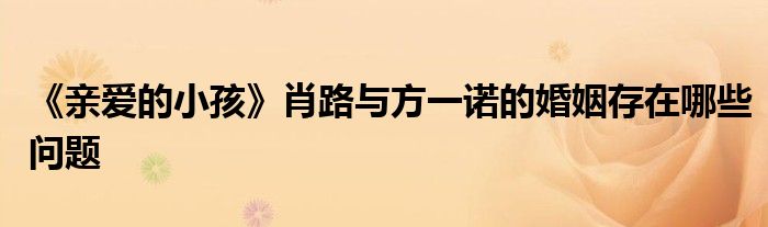 《亲爱的小孩》肖路与方一诺的婚姻存在哪些问题