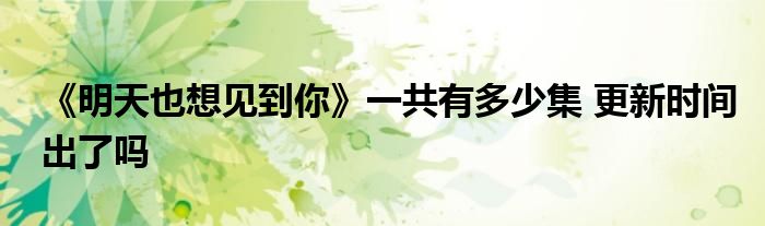 《明天也想见到你》一共有多少集 更新时间出了吗