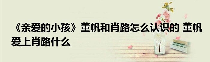 《亲爱的小孩》董帆和肖路怎么认识的 董帆爱上肖路什么