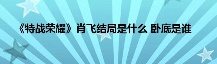 《特战荣耀》肖飞结局是什么 卧底是谁