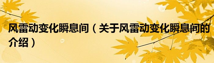 风雷动变化瞬息间（关于风雷动变化瞬息间的介绍）