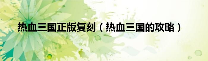热血三国正版复刻（热血三国的攻略）