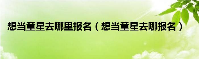 想当童星去哪里报名（想当童星去哪报名）