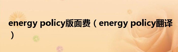 energy policy版面费（energy policy翻译）