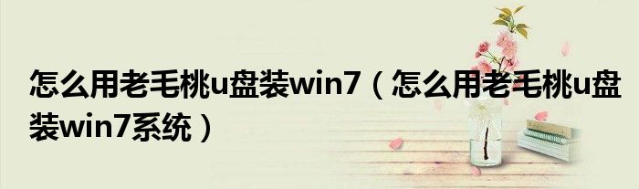 怎么用老毛桃u盘装win7（怎么用老毛桃u盘装win7系统）