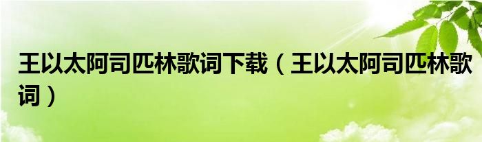 王以太阿司匹林歌词下载（王以太阿司匹林歌词）
