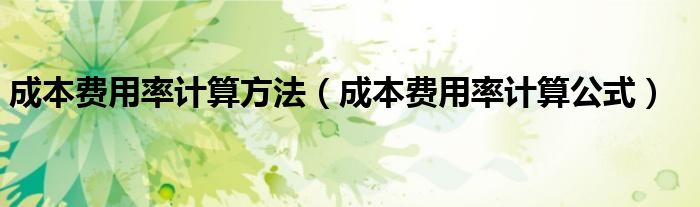 成本费用率计算方法（成本费用率计算公式）