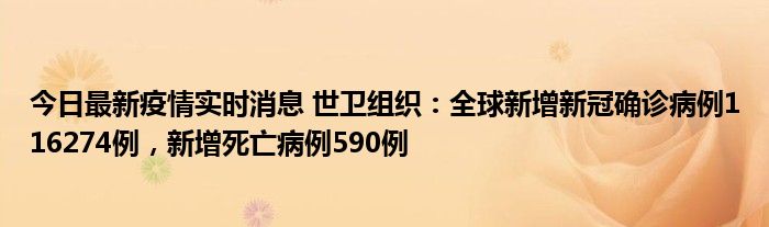 今日最新疫情实时消息 世卫组织：全球新增新冠确诊病例116274例，新增死亡病例590例