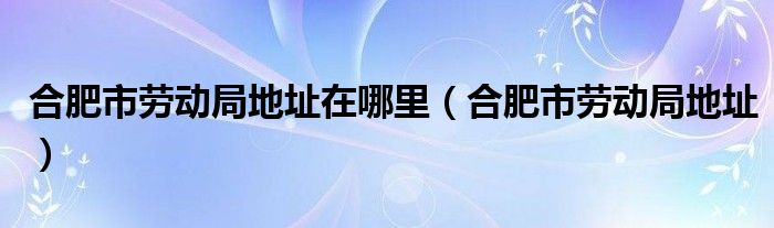 合肥市劳动局地址在哪里（合肥市劳动局地址）