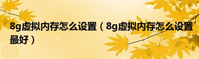 8g虚拟内存怎么设置（8g虚拟内存怎么设置最好）