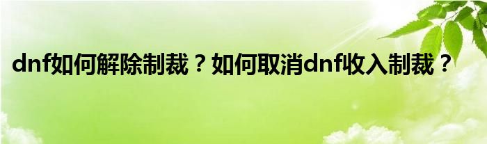 dnf如何解除制裁?如何取消dnf收入制裁?