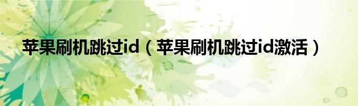 苹果刷机跳过id（苹果刷机跳过id激活）