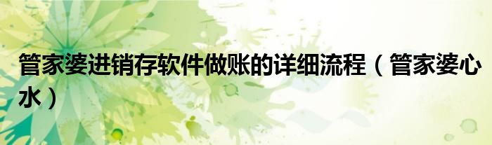 管家婆进销存软件做账的详细流程（管家婆心水）