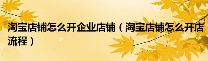 淘宝店铺怎么开企业店铺（淘宝店铺怎么开店流程）